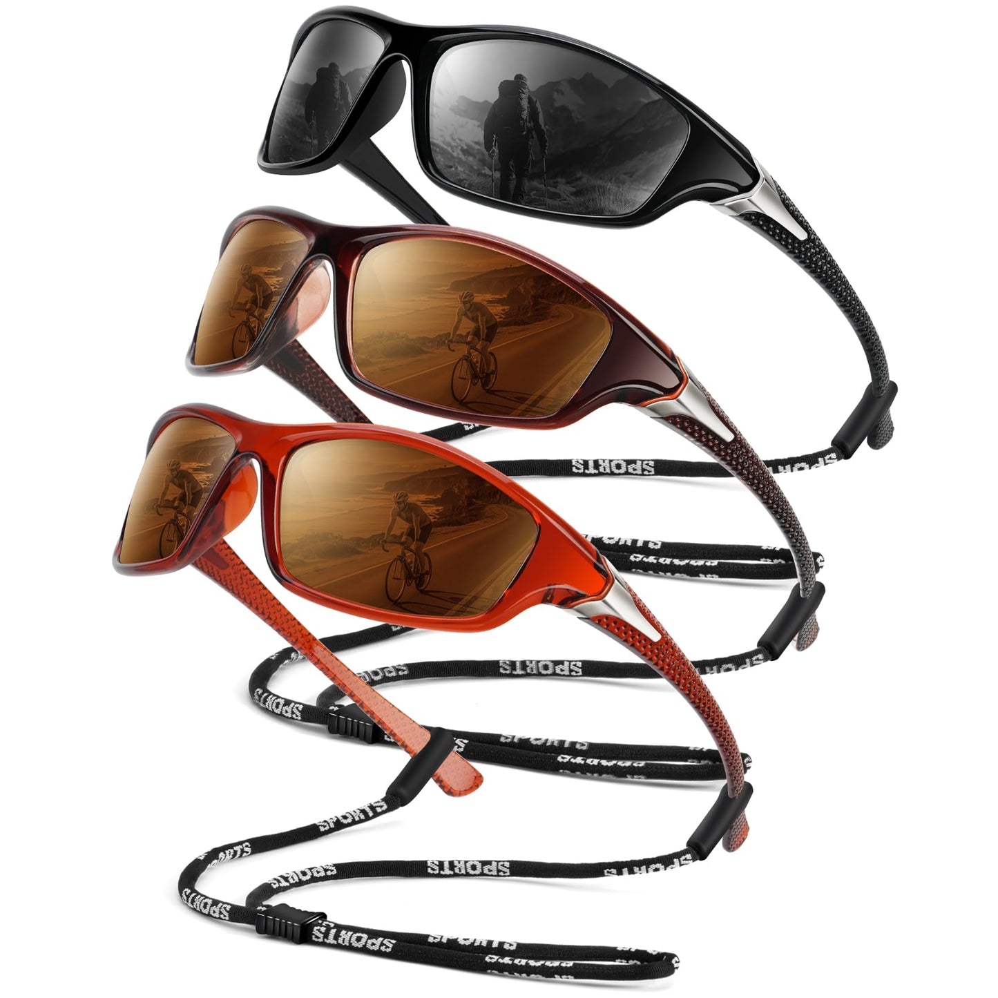 OUKEMAX Polarized Sunglasses-Men Sports Sunglasses: Mens Sunglasses Polarized Running Sun Glasses Driving Fishing 3 Packs