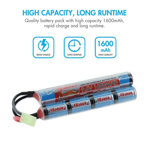Tenergy RC Battery Charger and 9.6V NiMH 1600mAh Rechargeable Butterfly Battery Pack with Mini Tamiya Connector for AEGs
