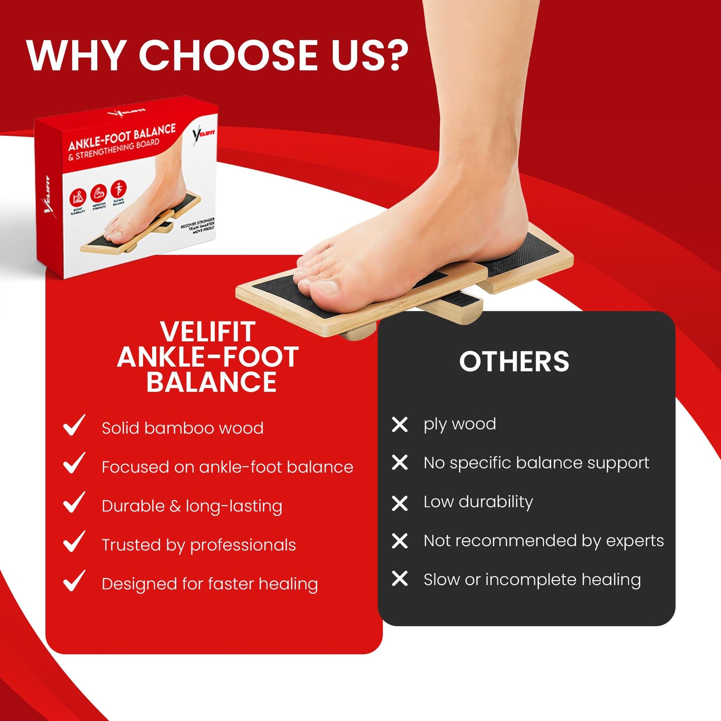 Velifit Ankle Strengthener & Axis Board, Bamboo Ankle Balance Board for Physical Therapy, Blackboard Foot Trainer & Foot Strengthener, Giboard for Balance Training, Axisboard for Leg Stability