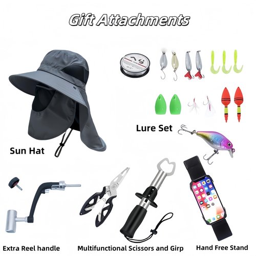 BNTTEAM Portable Fishing Spinning Rod and Reel Combo Set Carbon Fiber Fluorescent Rod Tip, with Fishing Lures Line Carrier Bag Kits for Travel Surf Saltwater Freshwater (Sliver, 2.1M/82.6in/6.88ft)