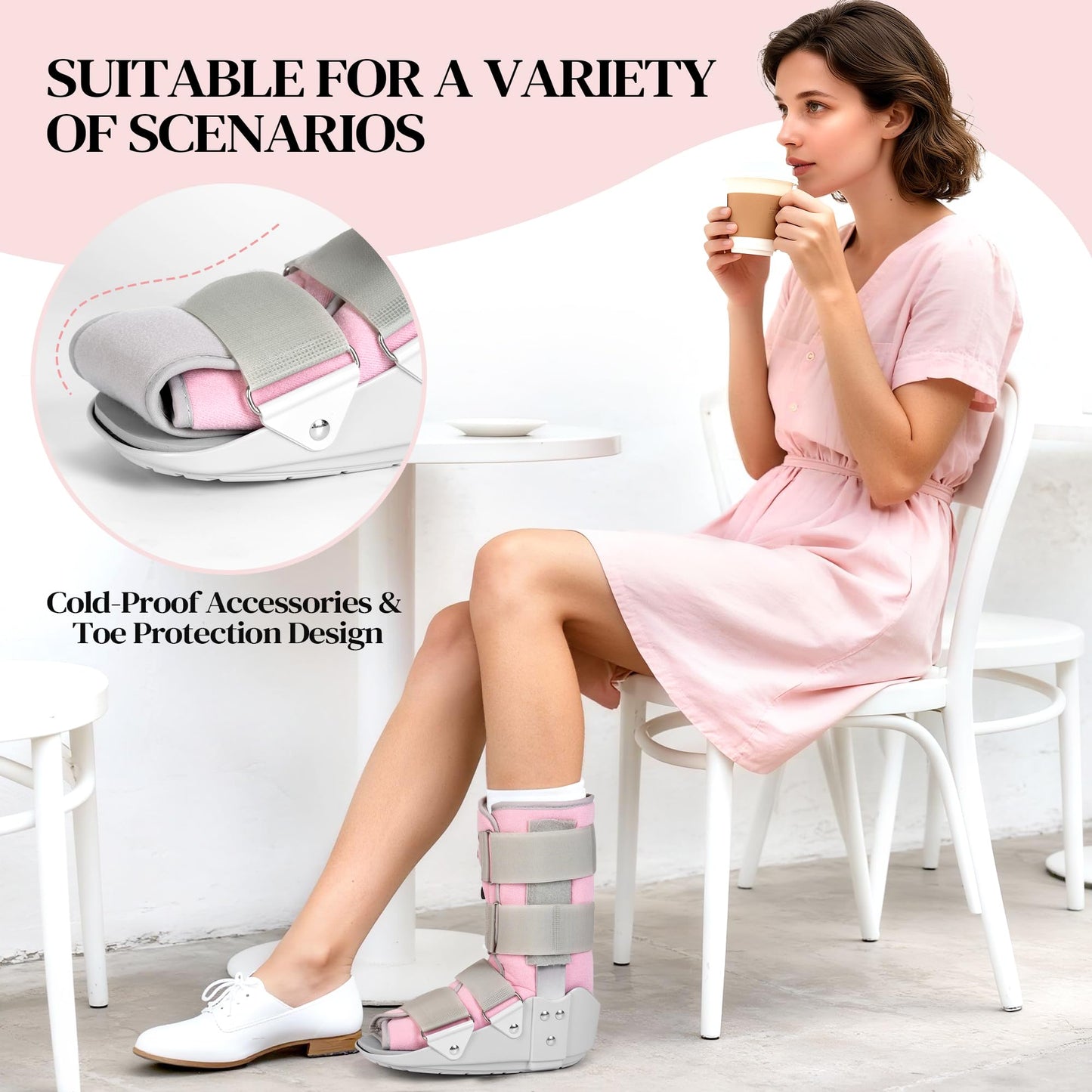 Medibot Medical Grade Fracture Boot - Adjustable Walking Cast for Foot & Ankle Injuries Secure Support for Broken Foot or Severe Sprain,Women's Medium,Grey & Light Pink,Fits women's Shoe Size 7-10''