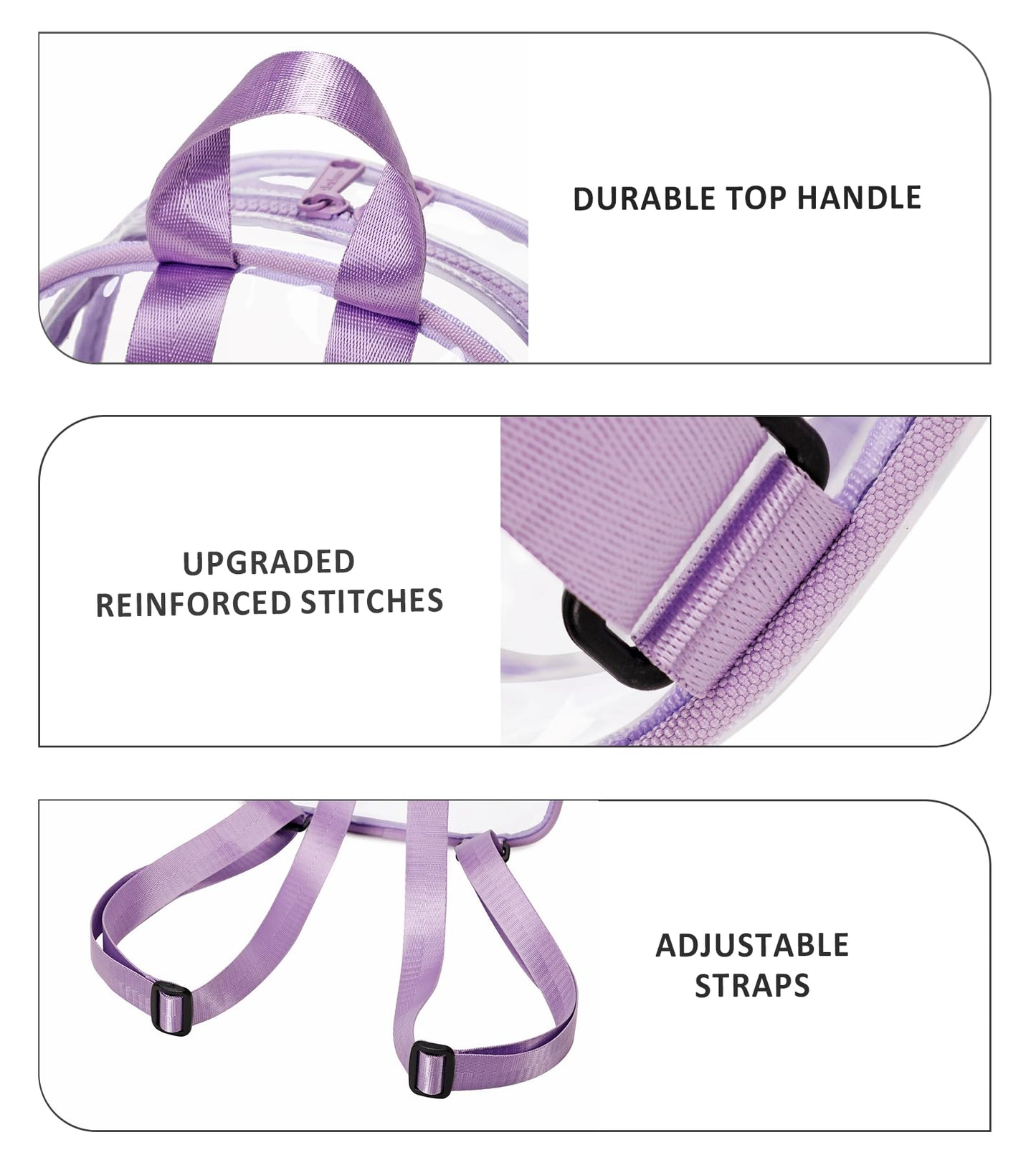 abshoo Clear Bag for Stadium Events Approved Clear Mini Backpack Transparent Bags for Women Concert Festivals Sport Event (Purple)