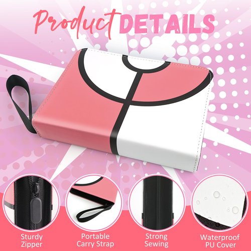 Card Binder 4 Pocket, Trading Card Holder Fits 400 Cards with 50 Removable Sleeves, Large Capacity & Waterproof Zipper Album Holder for Trading Card Collector, Portable Collection Card Album for Cards