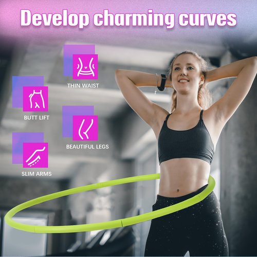 Motionchic 1pc Exercise Fitness Hoop Removable Adjustable Weighted Hoop Suitable for Weight Loss and Home Fat Burning Exercise Workouts Gym (Green)