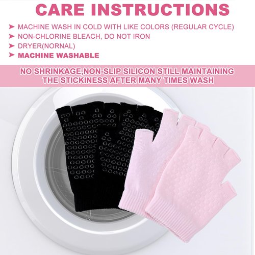 Eurzom 2 Pairs Non Slip Yoga Gloves for Women Fingerless Pilates Gloves with Grips for Yoga Fitness Workout Sports Exercise Gym(Black,Light Pink)