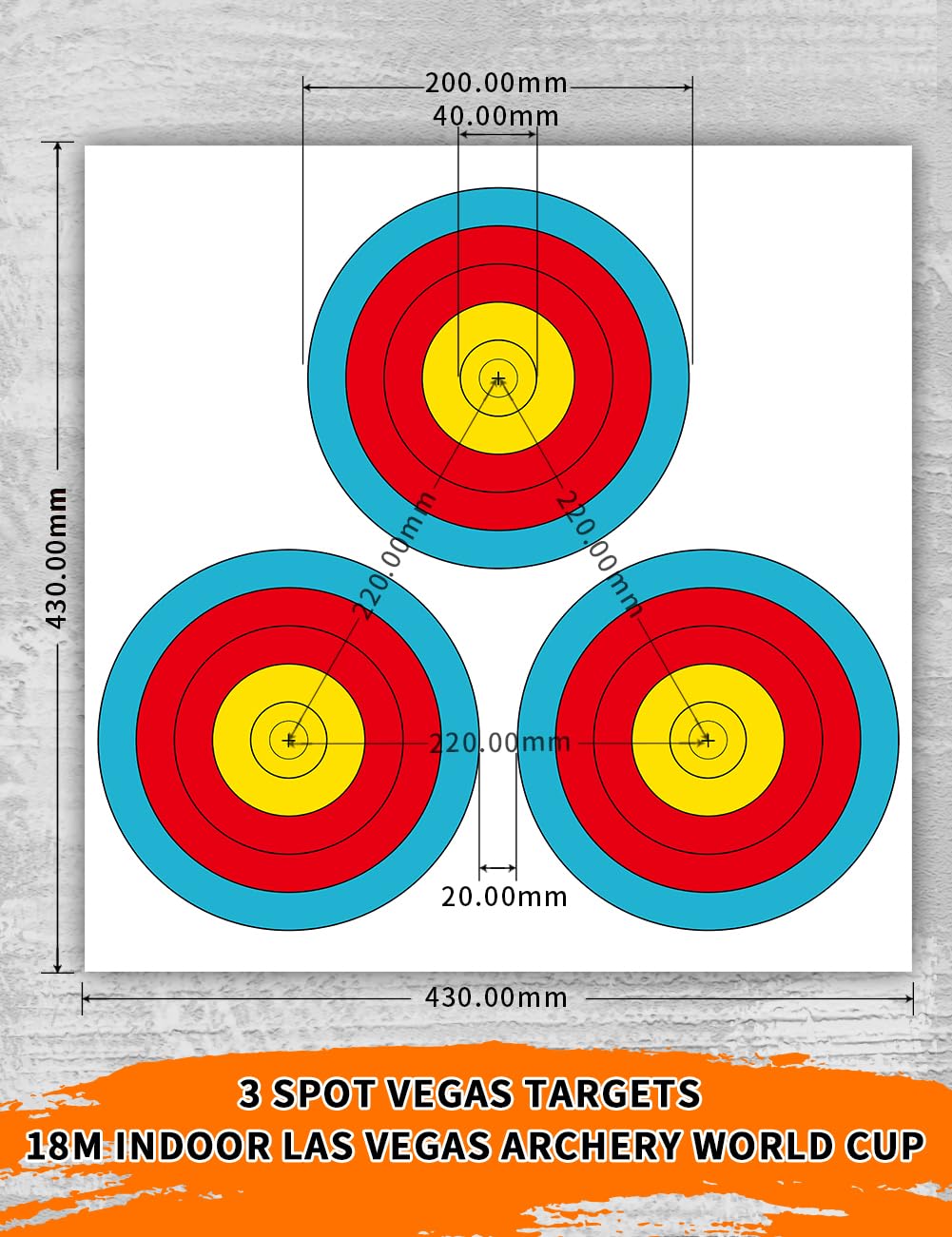 THREE ARCHERS ArcheryTargets Paper 3 Spot Vegas Face 30pcs Archery Targets Official 17x17 Inch Paper Indoor & Outdoor