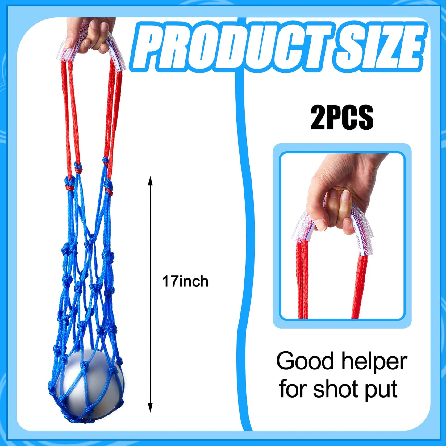Riakrum 2 Pieces Shot Put Carrier Track and Field Equipment Net Shotput Bags for 8 lb Shot Put Ball Training Carry (Red and Blue)