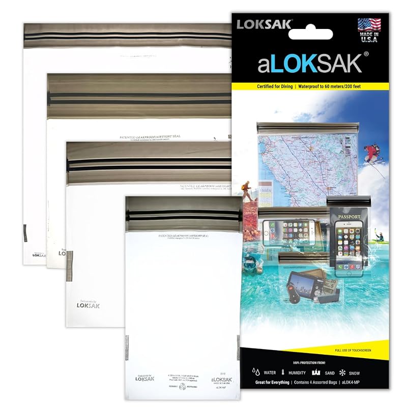 Loksak Waterproof Bags Set of 4 - Reusable Dry Bags 5x4, 4x7, 6x6, 9x6