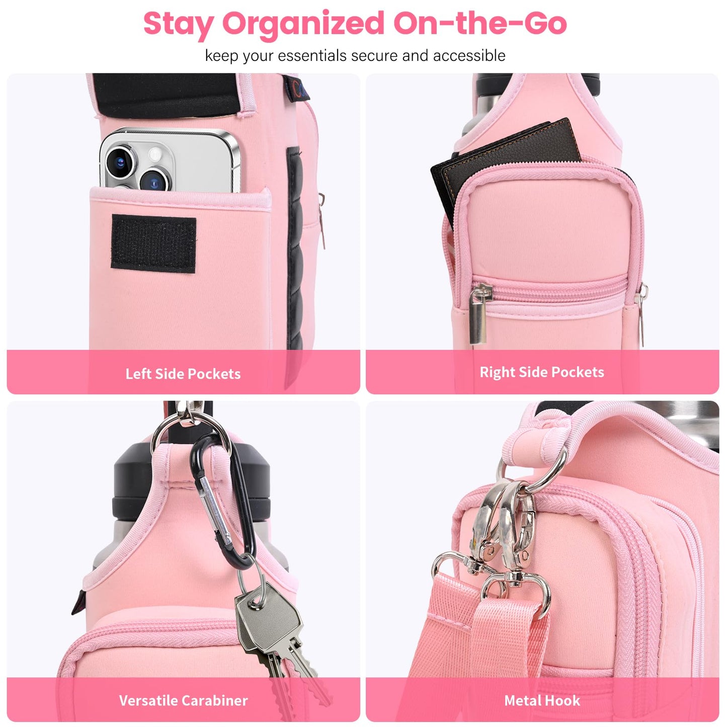 icolor Magnetic Gym Bag Water Bottle Carrier Holder with Phone Pockets & Shoulder Strap,5 Built-in Magnets Gym Bottle Pouch Sleeve,Magnetic Bag Gym Accessories Organizer for Men Women