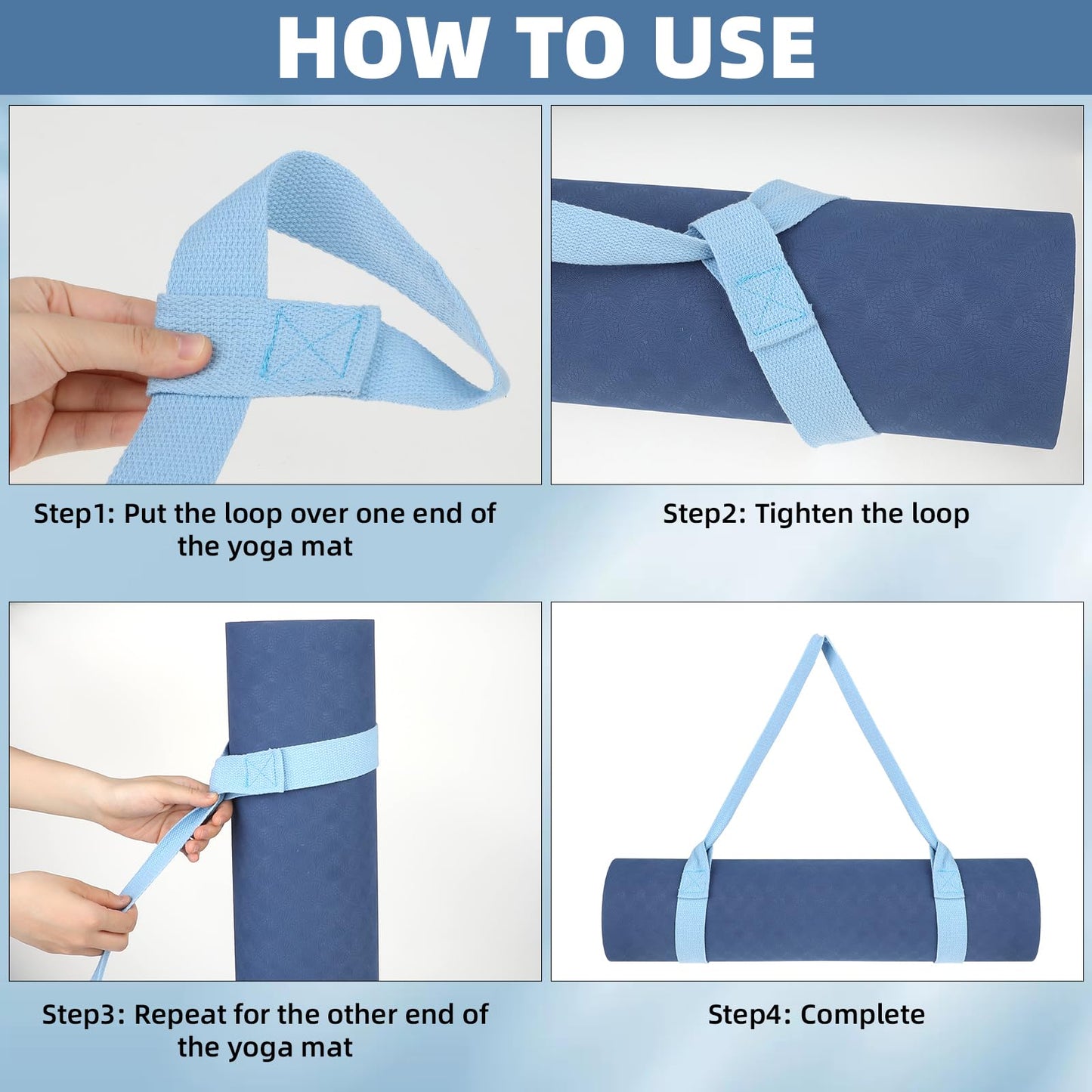 2 Pieces Yoga Mat Straps for Carrying, Black and Light Blue Yoga Mat Carrier Multi Purpose Adjustable Mat Holder Sling for Most Size Mats (Yoga Mat Not Included)