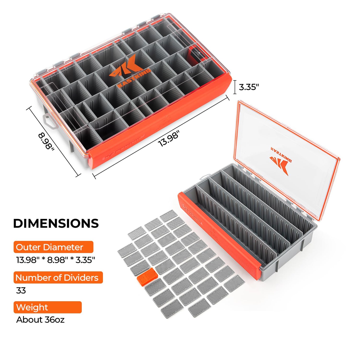 KastKing HyperSeal Waterproof Tackle Box, 3700 Deep Tackle Trays, Fishing Tackle Box Organizer With Removable Dividers, Fishing Gear & Fishing Accessories Storage, 2 Packs