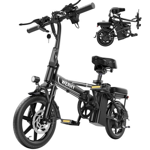 WERHY Electric Bike for Adults, 500W Motor, 22 MPH Max Speed Folding Ebike, 499.2/748.8Wh Battery, 14" Electric Bicycles, Max 35/55 Miles Range (Pedal Assist Mode), Mini E Bikes (499.2WH-22Mph)