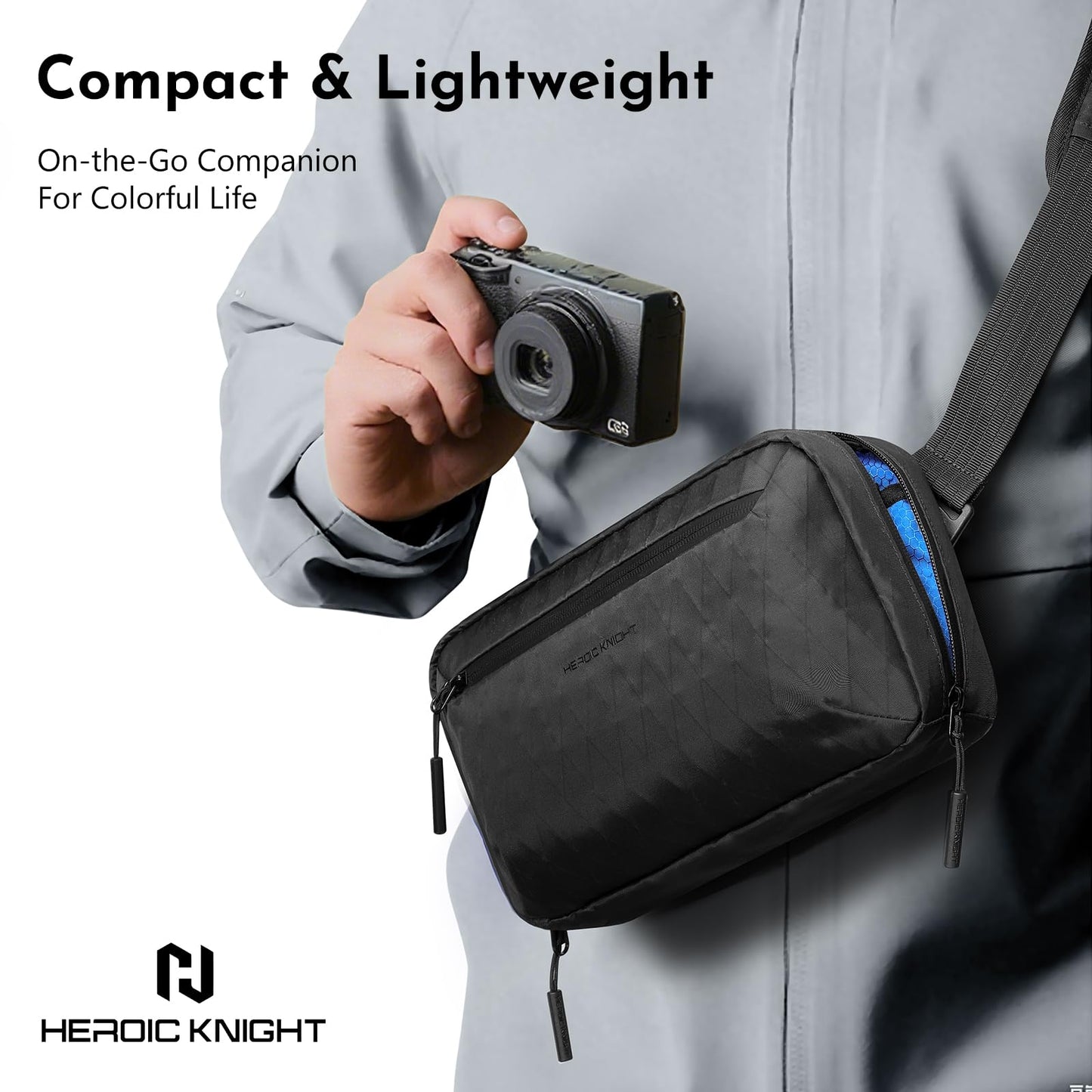 HEROIC KNIGHT Small Crossbody Bag, 2.5L Lightweight Sling Bag Chest Shoulder Pack with Removable Strap for Men Women, Waterproof Casual Fanny Pack Backpack for Travel/Daily Use/Hiking/Cycling,Black