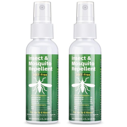 Bug Spray, Plant-Based Insect Repellent for Mosquito Outdoor Travel Size, Pump Spray, Safe for Pets and Kids, 2fl oz, Pack of 2