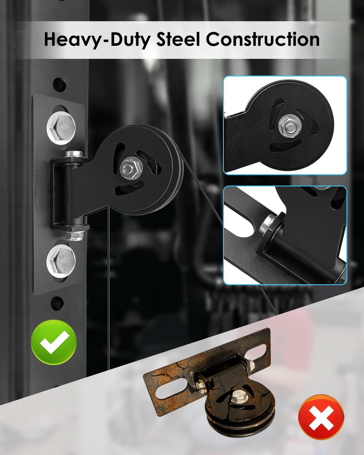 HZSIFU Heavy Duty Cable Pulley System for Squat Rack, 180° Gym Pulley Blocks Fits 1" or 5/8", Rotation Pulley System with Extended Slot Design for Home Gym
