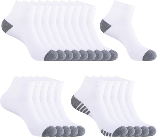 20 Pack 3 Styles Men's/Women's Mini Crew Ankle Socks Quarter Bulk - Breathable Thin Athletic Socks, Fits Shoe Size 8-11