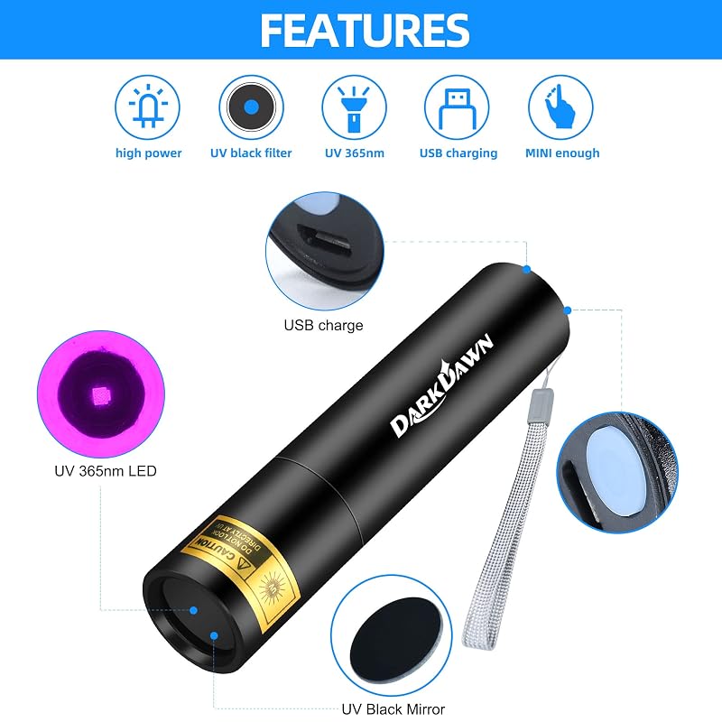UV 365nm Black Light Mini Flashlight - V4 UV Filtered 2-Pack+Mini (DarkDawn)