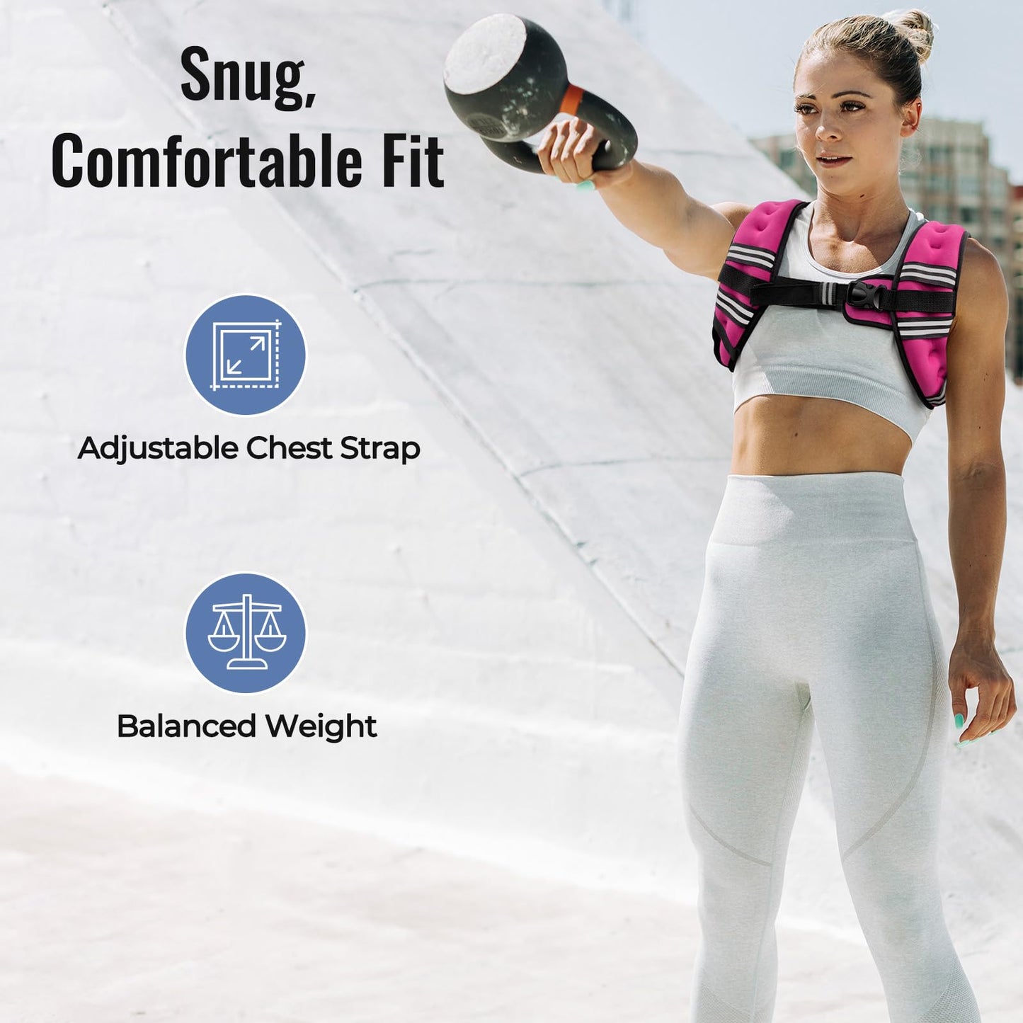 Zeerun Weighted Vest, 6lb/8lb/10lb/12lb/15lb/18lb/20lb/24lb/30lb for Men Women, Reflective Stripe Adjustable Buckle, Comfortable Durable Rucking Vest for Walking Running Strength Training, 30LBS-Pink