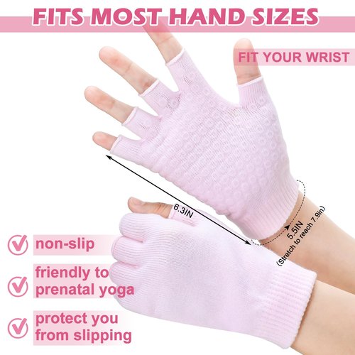 Eurzom 2 Pairs Non Slip Yoga Gloves for Women Fingerless Pilates Gloves with Grips for Yoga Fitness Workout Sports Exercise Gym(Black,Light Pink)