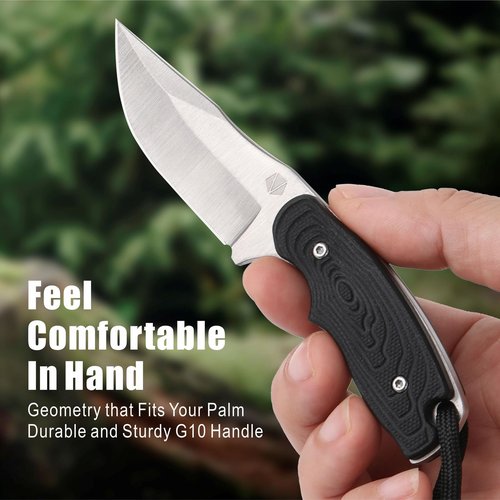 REAT Fixed Blade Knife with Kydex Sheath, 5" 14C28N Steel Blade with Full Tang Desgin,Ergonomic G10 Handle, Mini Neck Knife for Camping,Hunting,Outdoor