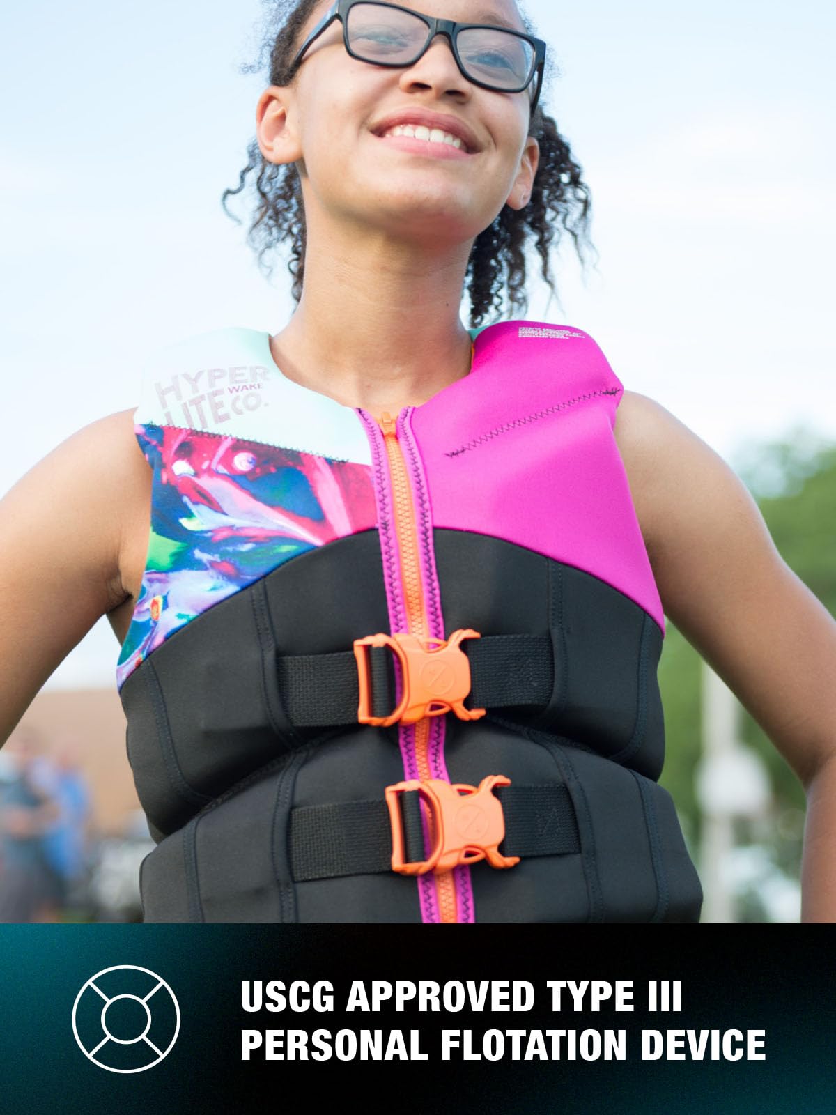 HyperLite Elite Youth Life Jacket, US Coast Guard Approved Level 70 Buoyancy Aid, Great for Any Water Sports Activity, Youth Girls, 50-90lbs