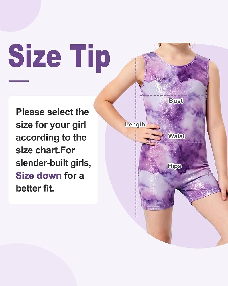 Girls Gymnastics Leotard Unitard 3-Pack 2T-7-8Y, Sky Tie-Dye Variation