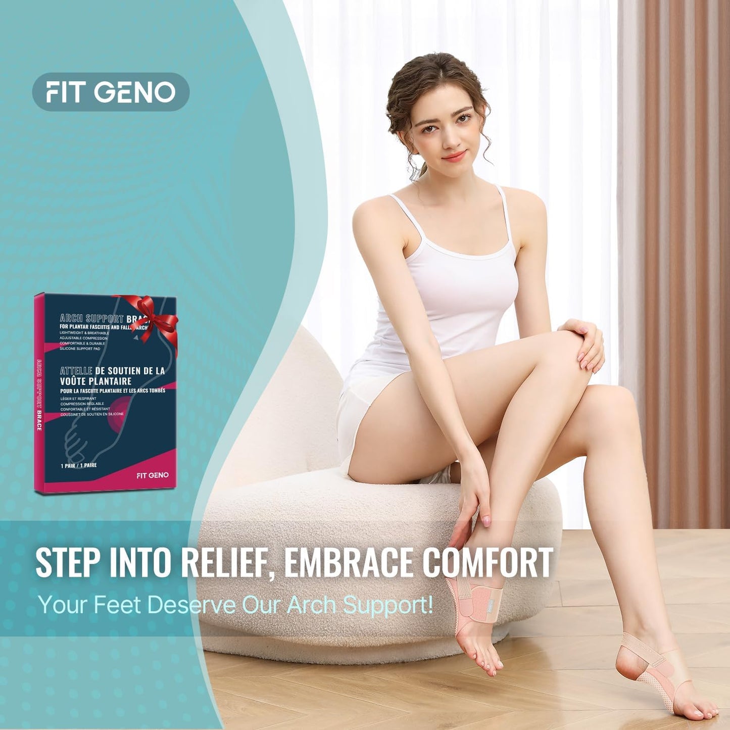 Fit Geno Invisible Arch Support Brace – Non-Slip Arch Support Sleeve for Flat Feet & Fallen Arches