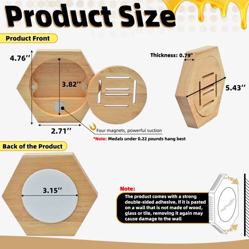 XIFOWE Fashion Medal Holders Display Stand Wall Rack, Honeycomb Wooden Medal Stand Stitching Medal Hanger Display Hexagon Free Stand for Sports Basketball Marathon Championships, Easy to Install-6 Pcs