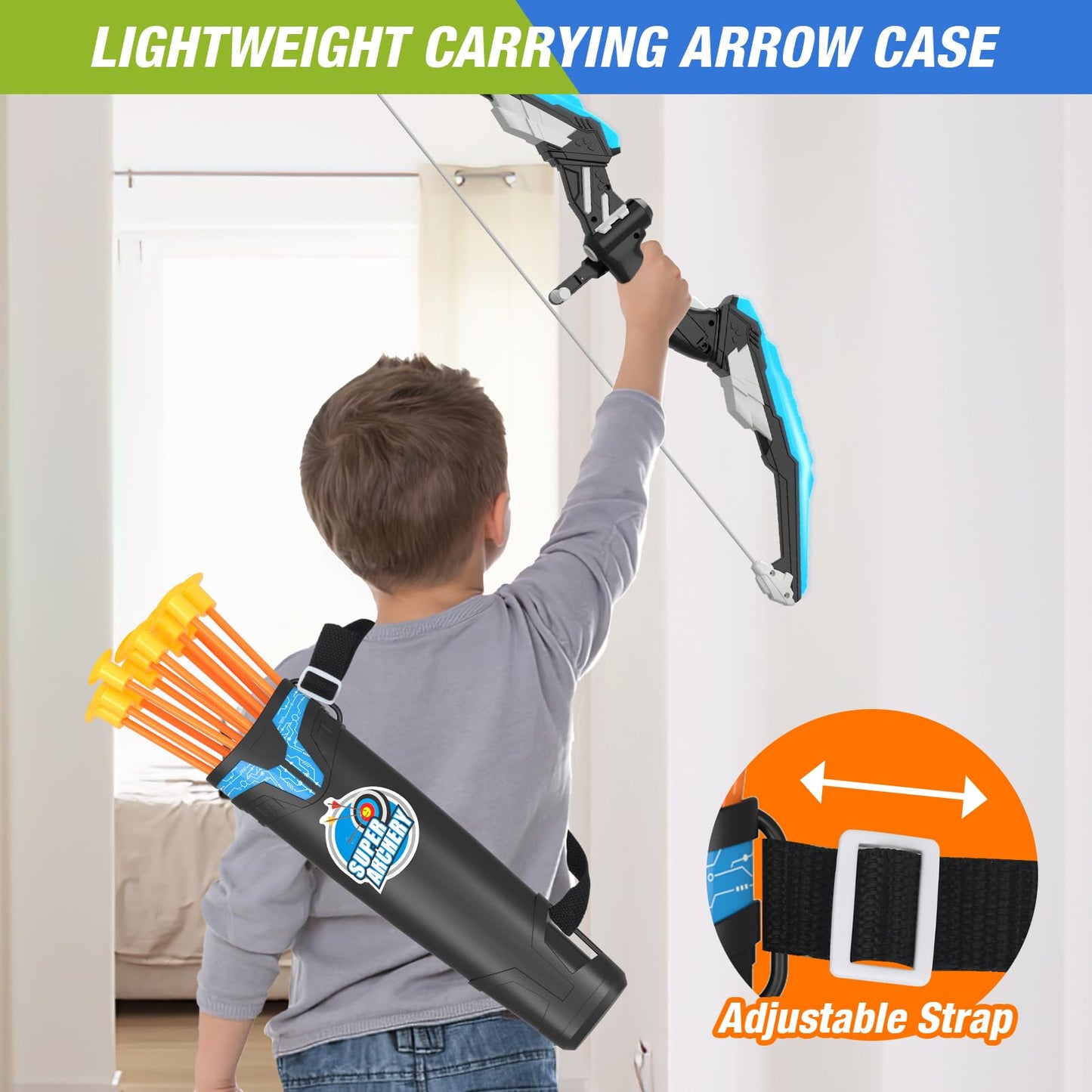 HYES 2 Pack Kids Bow and Arrow, LED Light Up Archery Set with 24 Suction Cup Arrows, Indoor Outdoor Sport Dinosaur Toys Gifts for 3 4 5 6 7 8 9 10 11 12 Year Old Boys Girls
