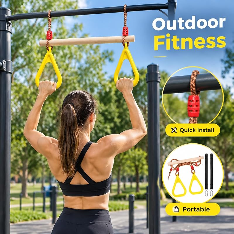 Covzoe Trapeze Bar Swing Set Attachment 16in Wood with 39-67in Rope
