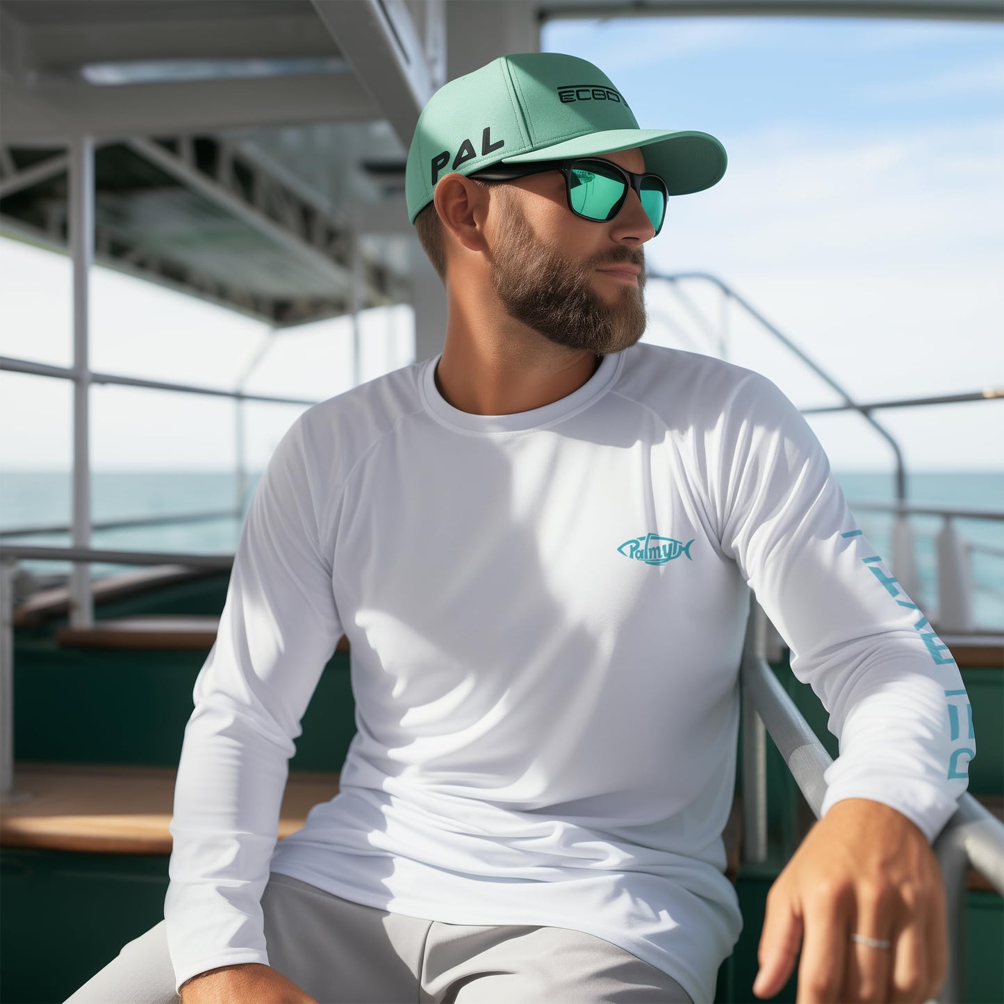 Palmyth Fishing Shirts for Men Long Sleeve UPF 50+ T Shirt Sun Protection Tee (White/Palm Eden, L)
