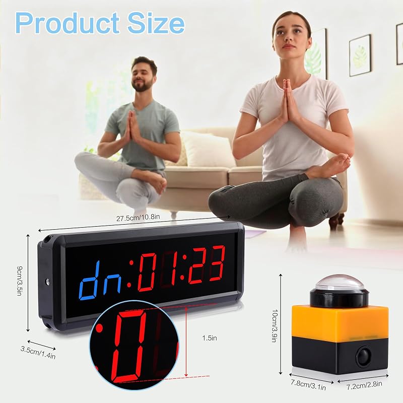PELLOR Gym Timer with Remote & Push Button for Tabata, EMOM & HIIT