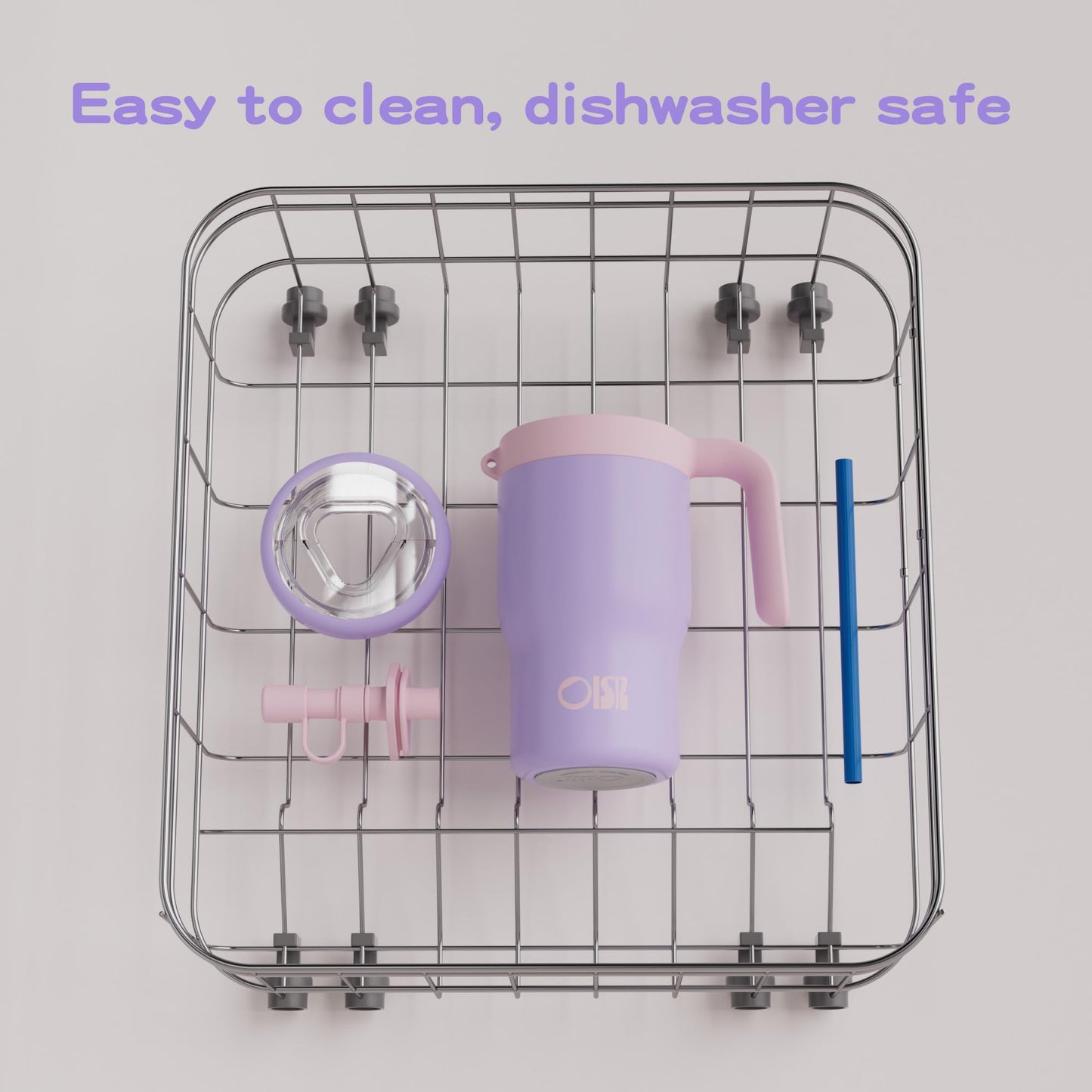 OISIZ 14oz Kids Tumbler with Straw Lid & Handle,Kids Cup with Animal Accessory for School,Kids Water Bottles with Dust-proof Cover,Leakproof Water Bottles,316 Stainless Steel,Keep Cold 24 Hours-purple
