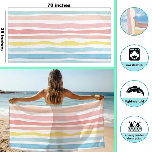 NGLIV Microfiber Oversized Lightweight Beach Towel for Adults Women Men, Beach Towel, Wet Bag Cosmetic Bag, Pool Waterproof Wet Bags, Summer Travel Essentials, Gifts for Women - Rainbow (2-Piece Set)