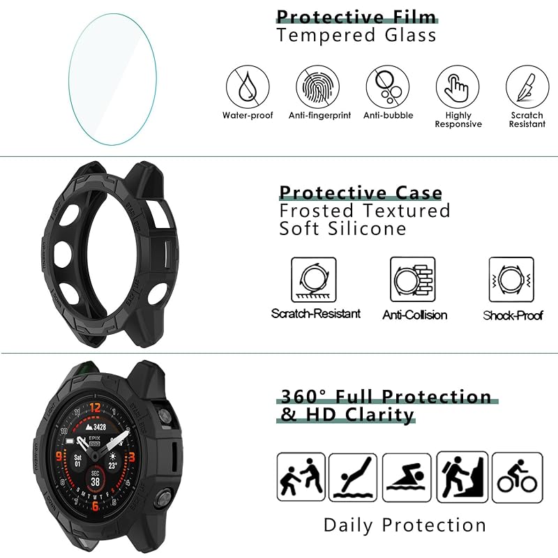 [1+4 Pack] Garmin Fenix 7X / 7X Pro / Epix Pro (Gen 2) 51mm Screen Protector & TPU Bumper Case Set