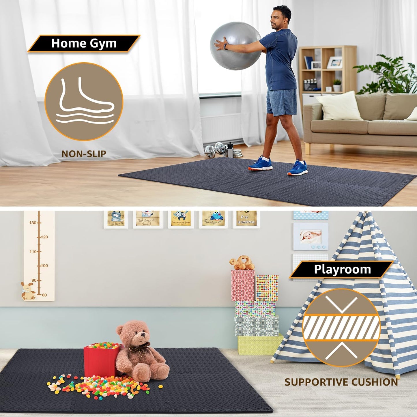 24 Pack, 96 SQFT - 24" x 24" - 1/2" Extra Thick Floor Exercise Mat for Home Gym or Floor Padding - High-Density EVA Interlocking Foam Floor Tiles for Gym Equipment, Play Area | Yoga, Cardio, Weights