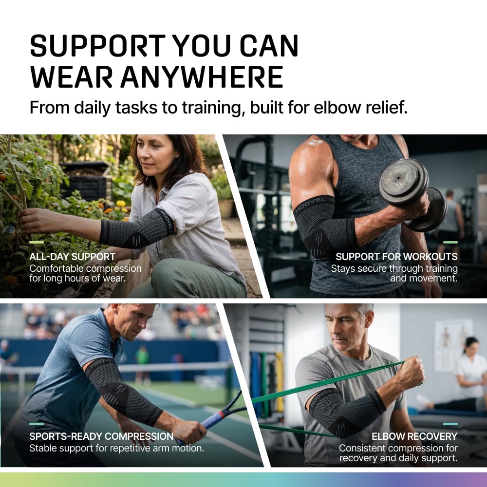 Modvel 2 Pack Elbow Brace for Tendonitis and Tennis Elbow Brace for Women and Men, Elbow Compression Sleeve for Pain Relief and Recovery – Elbow Sleeves Weightlifting Men, Sports & Workout, Arm Brace