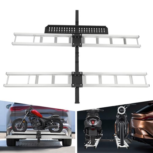 ‌Heavy-Duty Aluminum Motorcycle Hitch Carrier for Dirt Bikes 600LBS/272kg with Anti-Slip Strap&Ramp Compatibility