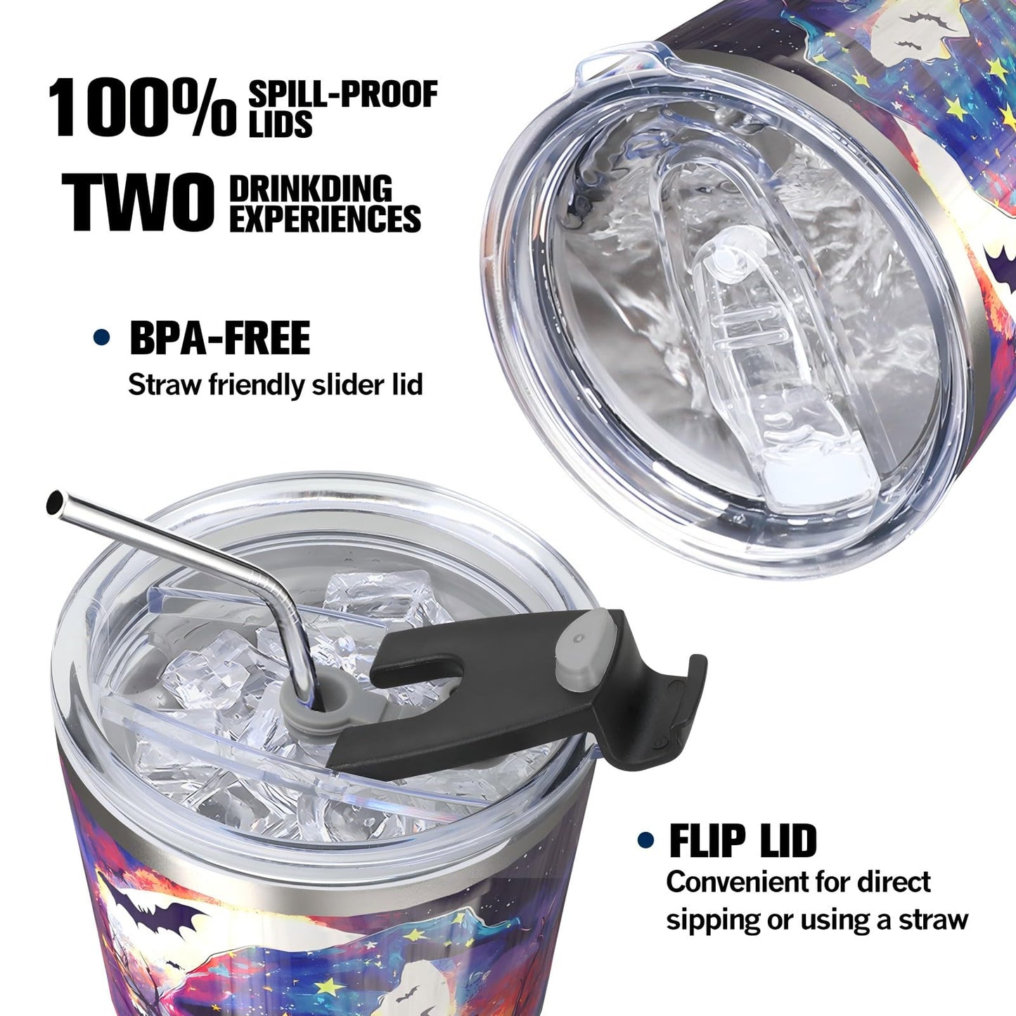 Pandaria 30 oz Holiday Pattern Leak Proof Tumbler with Straw | Stainless Steel Vacuum Insulated Tumbler | Double Wall Coated Water Cup | Cupholder Friendly Travel Coffee Mug | Ideal Gifts for MenWomen