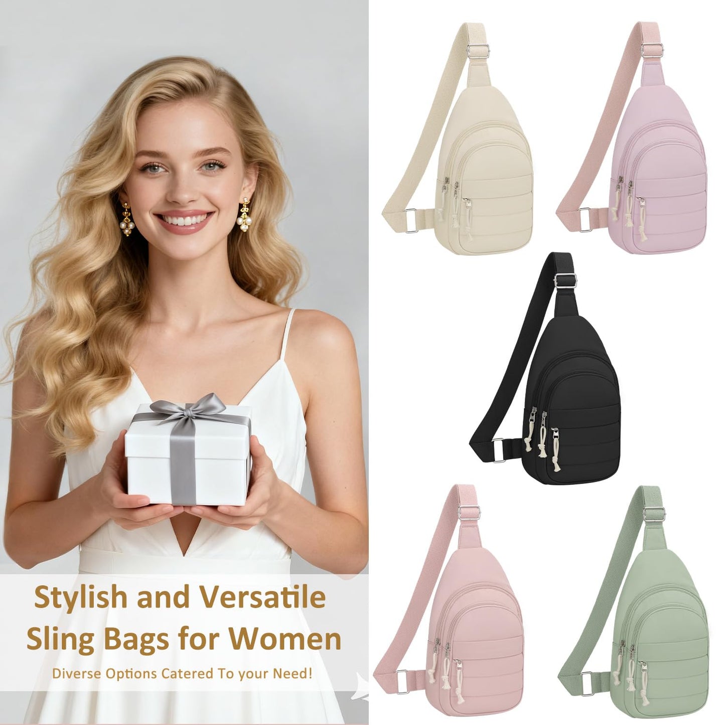 Tenot Crossbody Bags for Women Small Sling Bag Lightness Cross Body Bag Puffer Chest Bags Travel Fanny Pack for Travel Sport Hiking Black