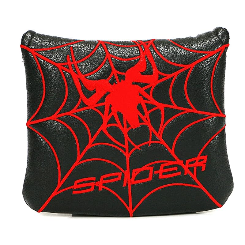 Magnetic Square Mallet Putter Headcover - Black with Red Spider Embroidery