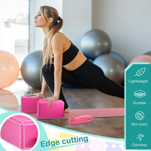 Meooeck 18 Pcs Yoga Block and Strap Set 9 x 6 x 3 Inch EVA Foam Non Slip Brick 8 ft Yoga Straps for Stretching D Ring Design for Back to School Pilates Fitness Workout Exercise(Multicolor)