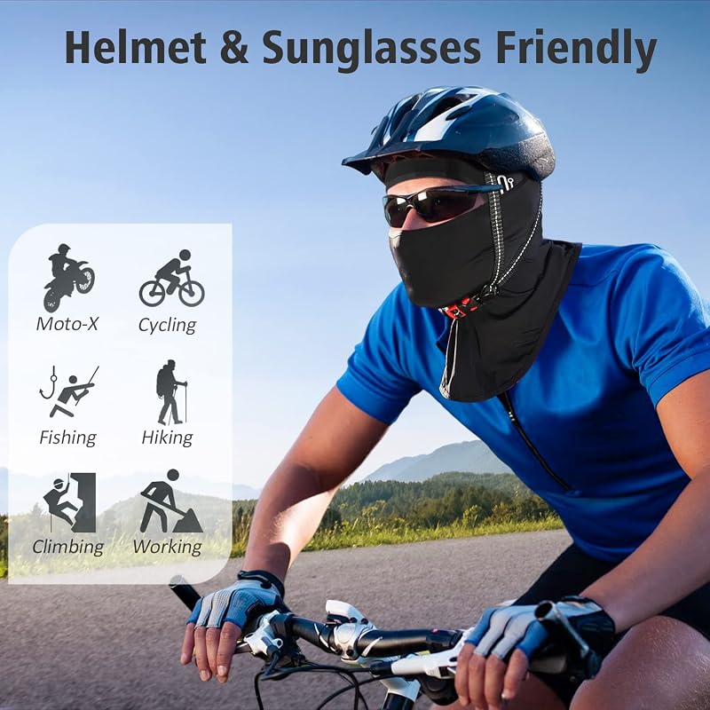 Cooling UV Balaclava Face Mask for Summer - Ice Silk Breathable Balaclava 98% UV Protection (2black)