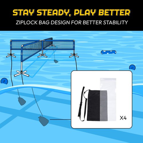 A11N 4-Way Volleyball Pool Net, Adjustable Height, 4-Player Swimming Pool Game Volleyball Net for Pool with Stabilizing System