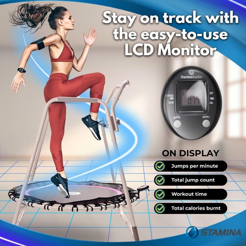 Denise Austin Home Fitness Trampoline – 44” Rebounder with Handlebar for Adults, Low Impact Cardio with Silent Elastic Resistance Bands – Balance, Rehab & Home Workouts for Seniors & Beginners