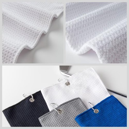 Golf Towel Golf Bag Accessories: 4 Pack Microfiber Waffle Pattern Tri-fold Golf Towels for Golf Bags Cart with Carabiner Clip to Cleaning Golf Club Ball - Golf Cleaner for Women Men Golf Sports Gifts