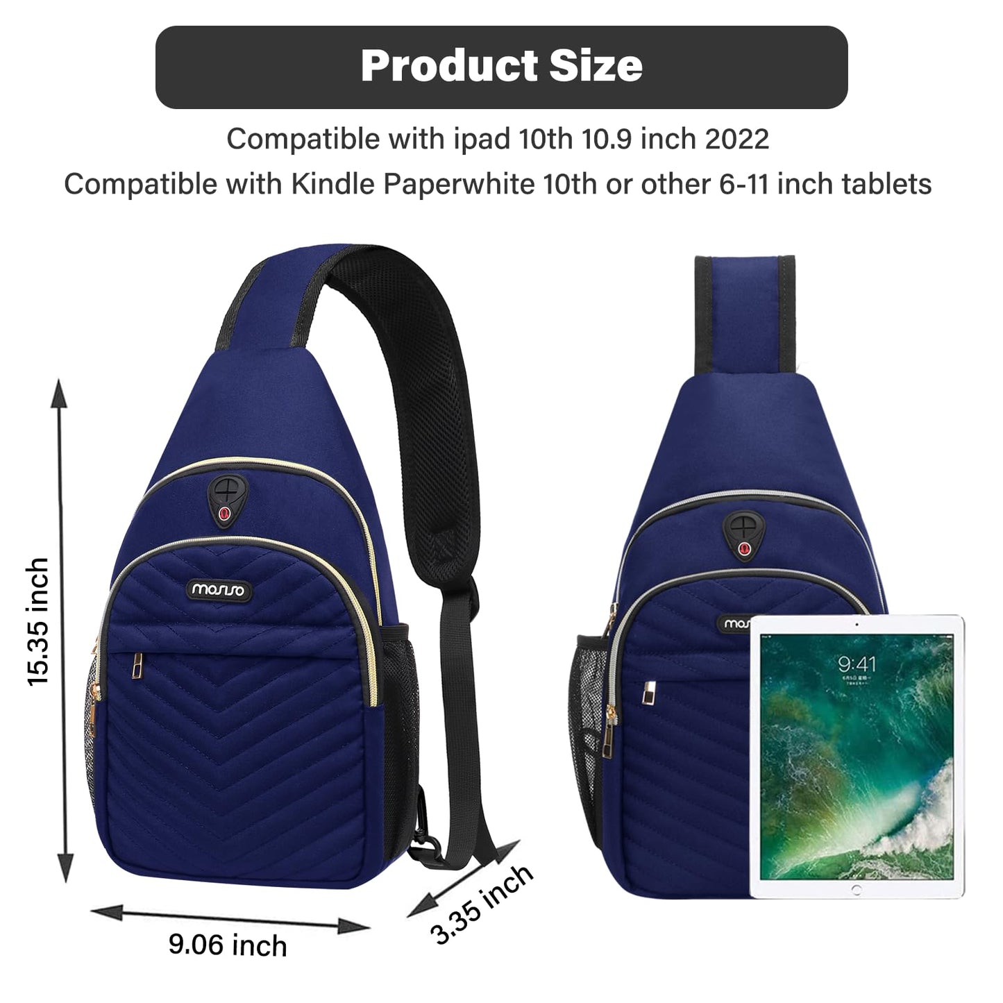 MOSISO Sling Backpack Small Hiking Daypack, Quilted Crossbody Sling Bag with Removable Strap One Shoulder Chest Bag, Navy Blue