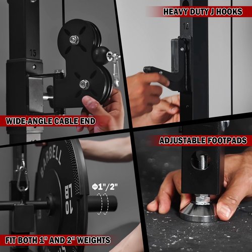 Mikolo Folding Squat Rack, Wall Mounted Power Rack with Cable Crossover Machine & LAT Pull Down, Functional Trainer with 5 Adjustable Function Modes, for Home Gym and Space Saving (Black)