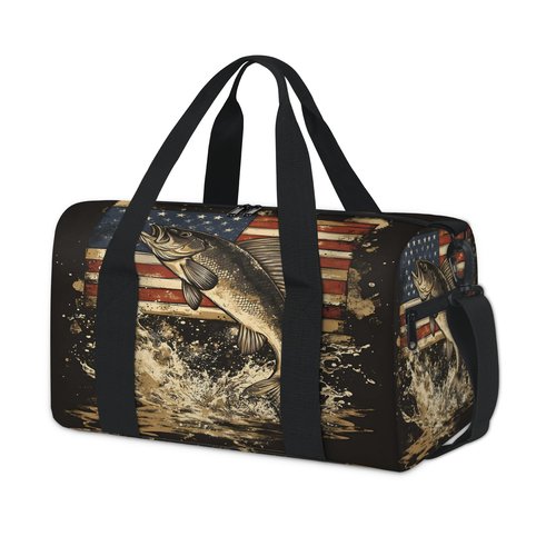 CNNINGYI Gym Bag for Women Men, Bass Fish Independence Day Flag Travel Duffle Tote Bag, Waterproof Sports Tote Bags, Large Overnight Weekender Bags for Yoga Dance