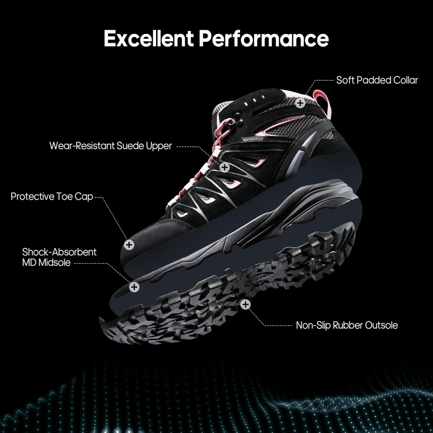 NORTIV 8 Women's Waterproof Hiking Boots Outdoor Trekking Camping Trail Hiking Boot Seeker,Size 5,Black/Pink,SNHB211W